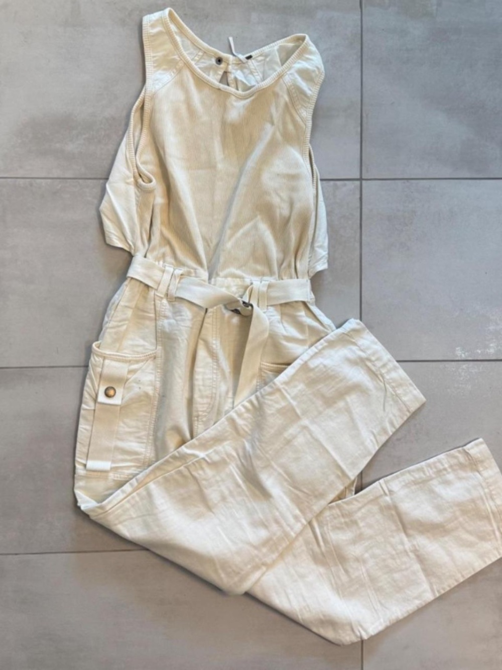 Free People cream sleeveless utility jumpsuit